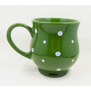 Temptations By Tara Green White Polka Dot Belly Coffee Mug Cup 16 oz